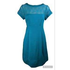 Nanette Lepore Turquoise Teal Crochet Lace A-line Dress Pockets Cocktail Work 4